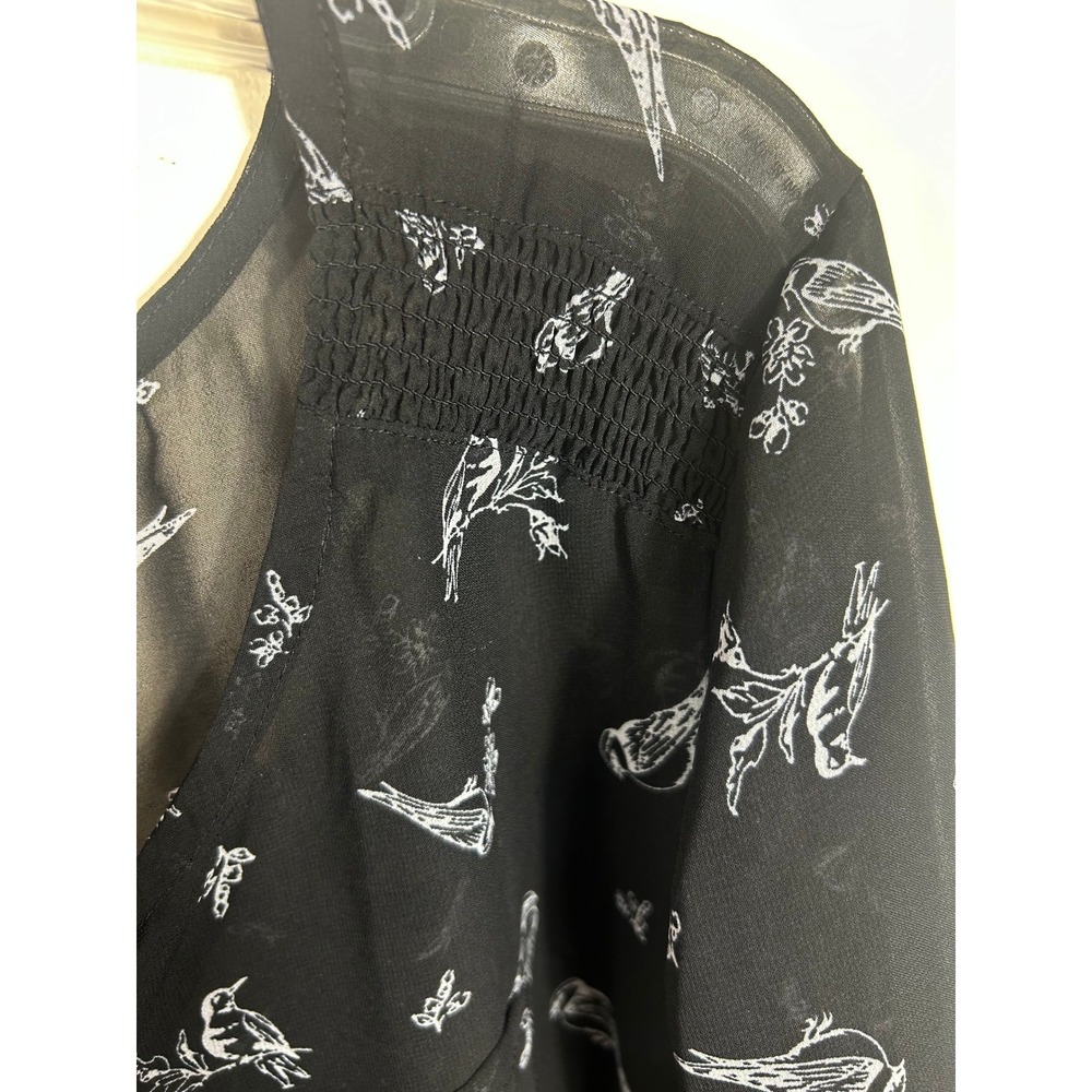 Whimsical Torrid Black Novelty Bird Print Sheer Top Plus Size 2X Nature Dainty - Picture 3 of 12